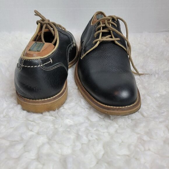 Johnston & Murphy Howell Mens Oxford Shoes Sz 9.5 Plain Toe Navy Oiled Leather - Picture 8 of 10